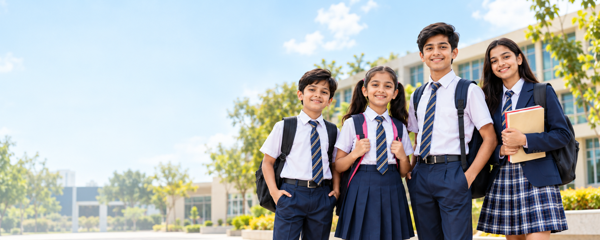 Active students in school uniform